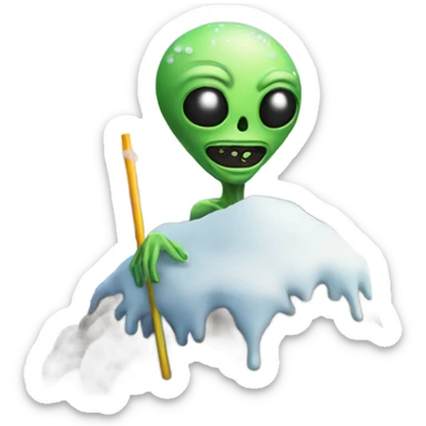 alien with a straw next to a mound of snow sticker