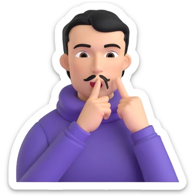 character with finger on lips making shush gesture, pointing at jaw, pressing cheekbones sticker