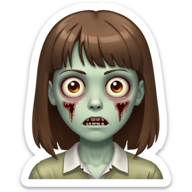 Make a zombie, with long brown hair and short bangs sticker