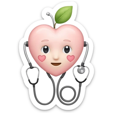 Minimalist emoji of a white heart with a stethoscope halo, small brain inside, sparkle accent, pastel colors (blush, cream, sage), smooth vector lines, rounded edges, Apple emoji style, transparent background, cute and aesthetic. sticker