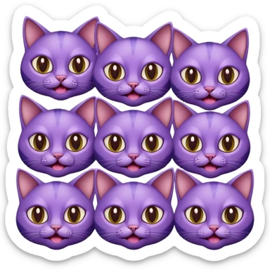A bunch of purple cats with huge eyes smelly lines and their massive brown tongues out sticker