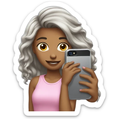 strigth hair withe skin girl playing with a cellphone sticker