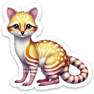 Iridescent white albino colorful fruity blingy crystalline Genet-Numbat-Ocelot-Tanuki-Cheetah-Ocicat-hybrid-fusion, full body sticker