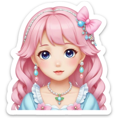 Gorgeous anime style lady with blushing face and accessories cottagecore fairycore Kawaii anime colorful pearly romantic aesthetic trending style sticker