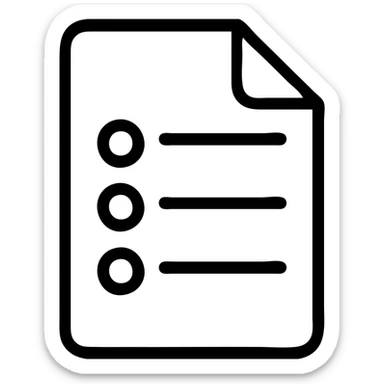 black solid silhouette of a paper sheet with list items, urban theme, single line thickness, concise silhouette sticker