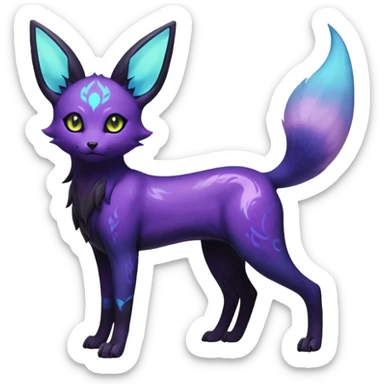 Rare realistic purple indigo violet nebulae shiny sparkly dark-neon glowing bioluminescent edgy badass epic pretty beautiful handsome gorgeous aesthetic colorful vibrant Vernid-Trico-Umbreon-Espeon-species-Fakemon-creature by LiLaiRa, 4 legs, 1 tail, random markings, (full body) sticker
