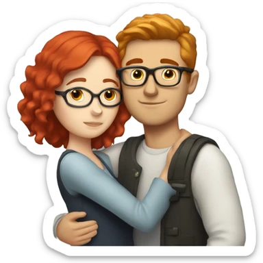 White girl with red hair hugging white guy with brown hair and glasses sticker