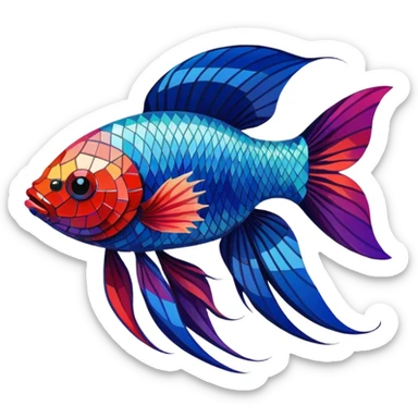 Mosaic colorful beautiful long flared fins betta fish sticker