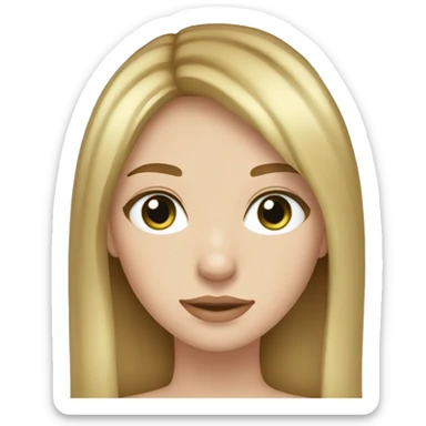 girl with pale face and freckles, blue-green eyes, long straight light brown hair with blonde highlights and curtain bangs sticker