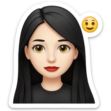 30-year-old Puerto Rican woman with white skin, black long straight hair, emoji style sticker