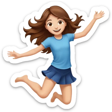 Girl with long brown hair happy jumping in the air with sunbeams in the background  sticker