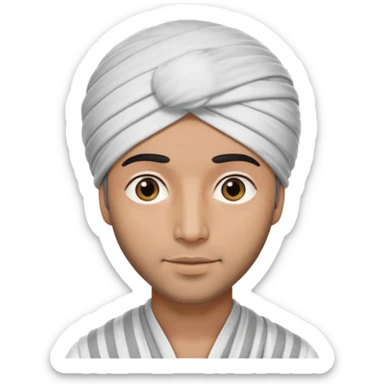 Un arabe que lleve un turbante de color blanco con rayas gris que solo lleve la cabeza sticker