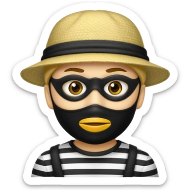 Make a robber emoji with yellow skin and white and black shirt with a mask thats black and make a hat on him sticker