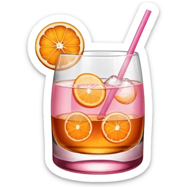 Pink drink in a whiskey glass with one orange slice on the rim sticker