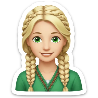woman, long blond hair,green eyes, smiling, braid to the side sticker