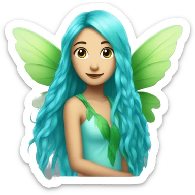 Beautiful, leaf, fairy, blue, turqoise, green, long hair, big wings sticker