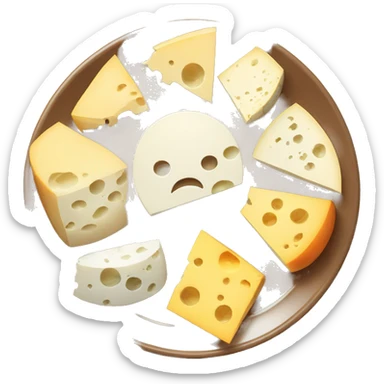 different cheeses with hidden faces on a plate sticker