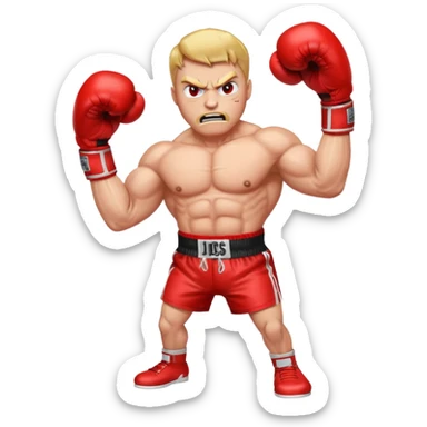 Gota de sangre con cara de enfado y unos guantes de boxeo, que tenga brazos y piernas musculados sticker