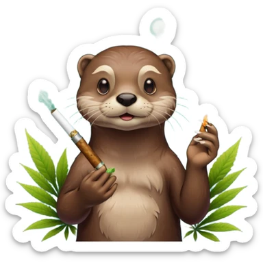 a otter smoking a joint surrounded by marijuana fumes sticker