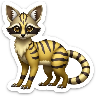 Rare realistic tropical exotic cute epic pretty beautiful handsome gorgeous aesthetic colorful vibrant Vernid-Protogen-Primagen-Wickerbeast-Genet-Trico-species-Fakemon-hybrid-creature by LiLaiRa, beautiful intricate markings, full body sticker