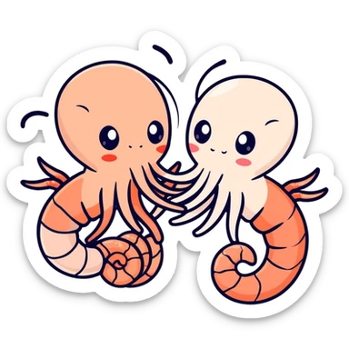 Shrimp and squid in love sticker