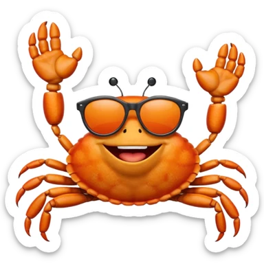 Alaska crab are moving wearing a sunglass and say hi sticker