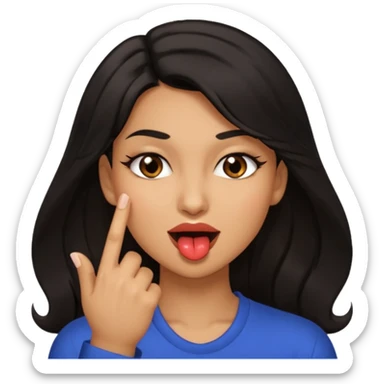 black slighty browin hair light brown skin woman, flirtatious gesture, biting her finger and winking emoji she also has tall hair and brown eyes sticker