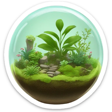 Dome shaped plant terrarium with moss and small plants sticker