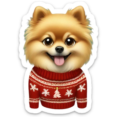 Pomeranian dog wearing christmas Sweater  sticker