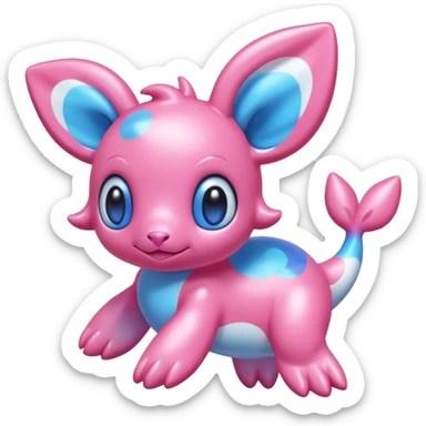 Iridescent Bubblegum-Pink Gloss-Coated Smooth Cute Aquatic Popplio-Sylveon hybrid creature (full body) sticker