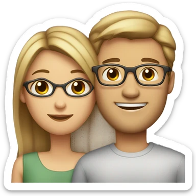 A fair-skinned woman with brown hair and blonde highlights and a fair-skinned man with brown hair and glasses hugging each other sticker