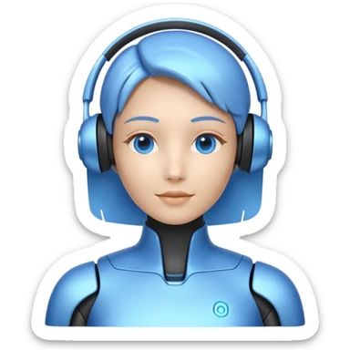 AI Call Agent holo-human-like Cyber AI face, warm, calm and friendly. Holographic look. Blue.
Soft AI face with a listening, welcoming expression, minimal facial lines, calm eyes. sticker