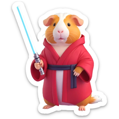 guinea pig Jedi with a robe and glowing lightsaber, standing in a heroic pose sticker