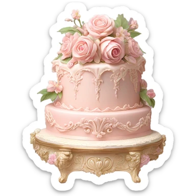 vintage rococo highly detailed pale pink cake with flowers sticker