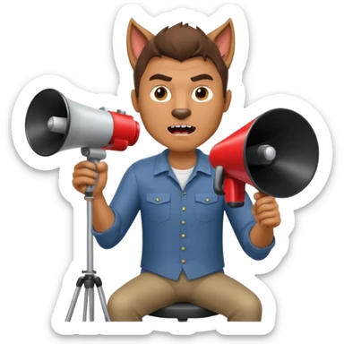 A werewolf film director in a director chair with a megaphone sticker