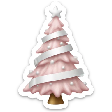 Pastel Pink Christmas tree  white ornaments, and white ribbon sticker