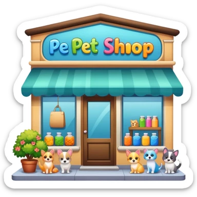 pet shop storefront with pet supplies sticker