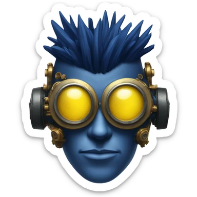 Navy blue Mohawk cyborg head with yellow steampunk goggles sticker