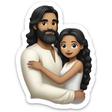 Light skin;Black long hair girl  in a white saree hugging with a man with black beard and hair on top sticker