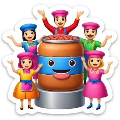 spam artists welcoming guests at a spam meat exhibition  sticker