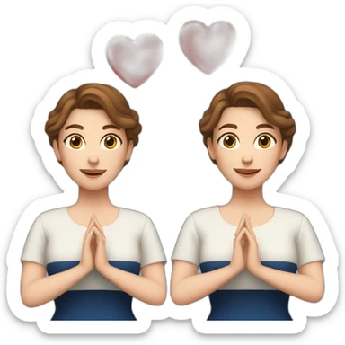A white woman with brown hair, making a heart symbol with her hands (with long earrings and dark blue dress) making a heart symbol with her hands sticker
