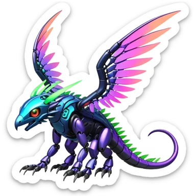 Tropical futuristic lush warm-colored modern colorful neon-colored cyber-Fakémon-Digimon-Trico-creature sticker