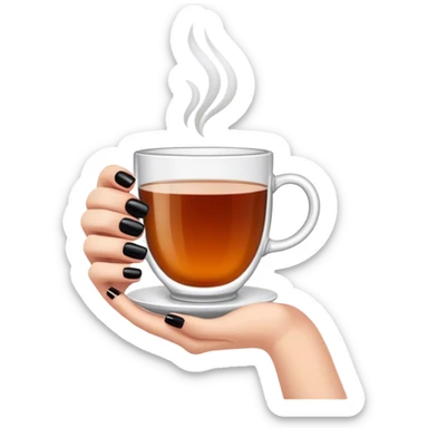 One hand with black nails holding a cup of tea sticker