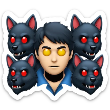 GENERAME  ENTRE 3 Y 5  ICONOS TIPO EMOJI SILUETEADOS SIN FONDO   ESTILO RETRO OCHENTERO CON LA TEMATICA DE LA PELICULA An American Werewolf in London (Un hombre lobo americano en Londres) sticker