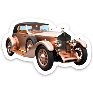 Bare bones streamlined stripped down hot rodded inlaid rose gold and wood accentuated sporty 1932 Rolls Royce with futuristic electric spaceship plasma neon glowing motors and lightening dynamos with wide racing wheels that are held strong by advanced suspension and steering sticker
