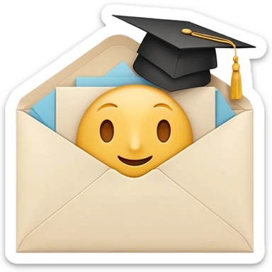A simple emoji-style icon of a white manila envelope with subtle paper texture, clean edges, and a small graduation NUMBER  2022-photo icon on the front, graduation icon  sticker