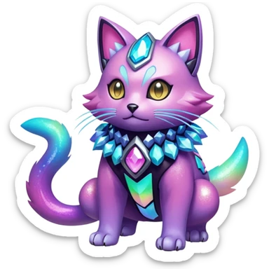 Mechanical Sparkly Glittery Nebulae Beautiful Gorgeous Pretty Pastel Hot Exotic Lush Warm Cute Adorable Colorful Shiny Iridescent Futuristic Modern Cybernetic Scarameow-Protogen-Vernid-Fakémon-Pokémon-creature-fusion (full body) sticker