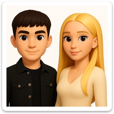 Slightly increase the volume of the upper body of the girl, separate the girl and the boy from each other, make the skin color the same for both characters, keep the cartoon style, white background. sticker