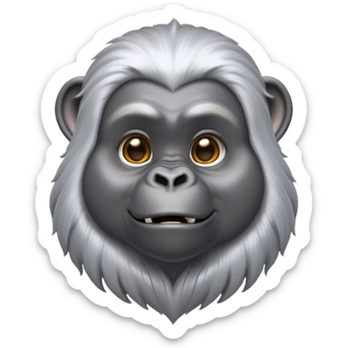 Cinematic Cute mountain Gorilla Portrait Emoji, Head tilted playfully and inquisitively, with a robust build accented by a striking silver mane and round, sparkling eyes full of gentle charm, Simplified yet irresistibly adorable features, highly detailed, glowing with a warm, friendly jungle glow, high shine, affectionate and lively, stylized with a touch of endearing primate whimsy, soft glowing outline, capturing the essence of a mischievous yet loving mountain that feels like it could lumber out of the screen into your arms! sticker