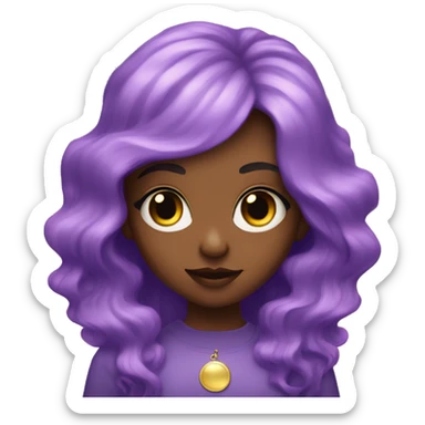 a girl with purple long wavy hair, with an inverted moon pattern on her forehead and glitter under her eyes sticker